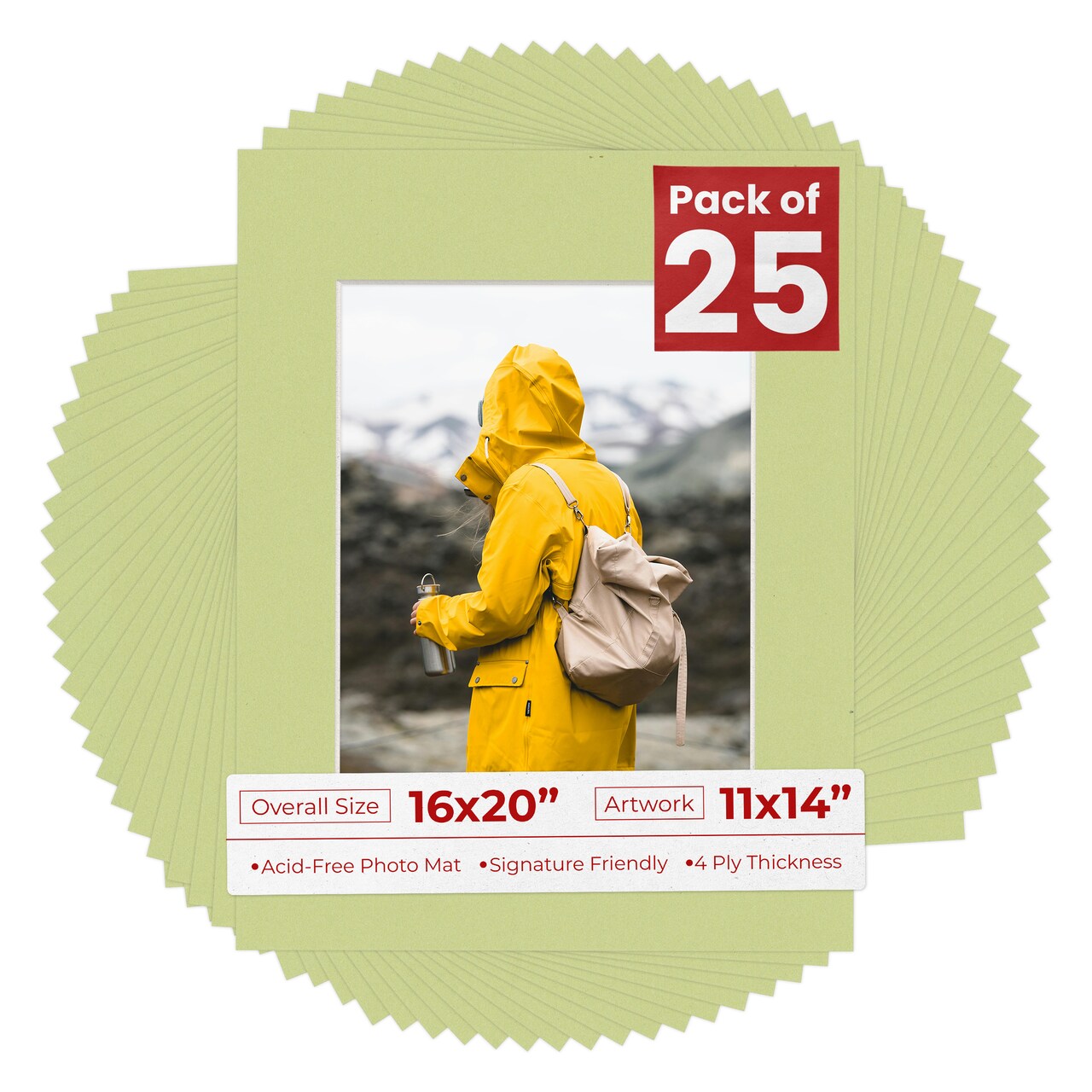 Pistachio Green Mat Board for 16x20 Frames - Fits 11x14 Photos